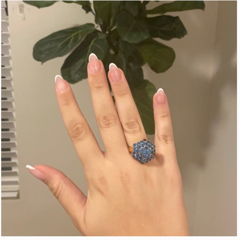 Blue crystal cluster ring